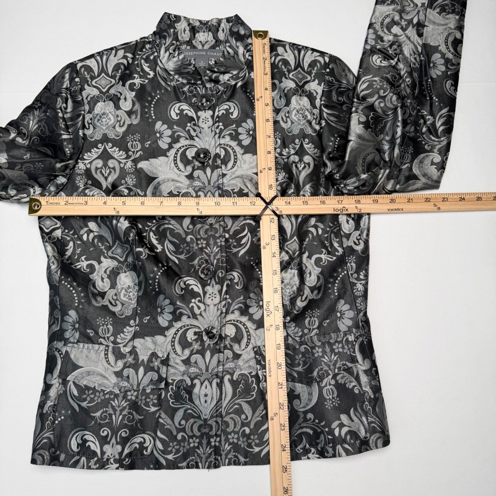 Vintage Chaus 100% Silk Mandarin Jacket Black Metallic Brocade Women Size 8 Luxe - Picture 7 of 10